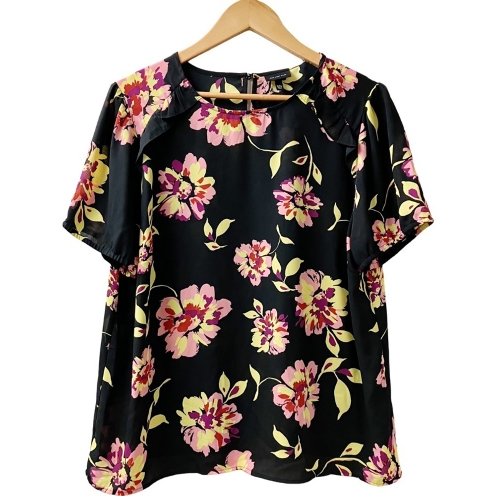 WHO WHAT WEAR Floral Ruffle Blouse Puff Short Sleeves Women’s SZ XXL NEW